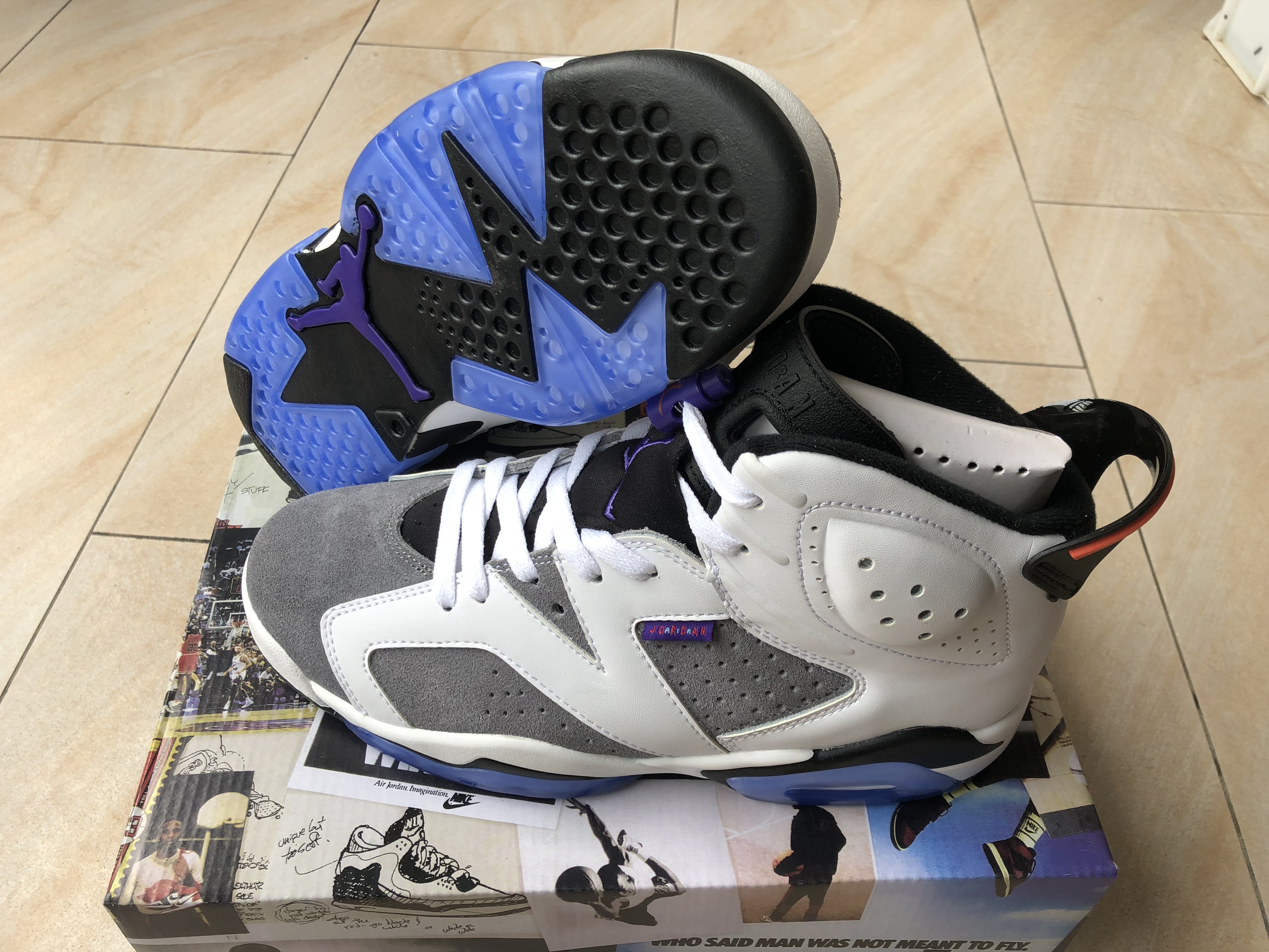 Air Jordan 6 FIint White Grey Black Blue Shoes - Click Image to Close